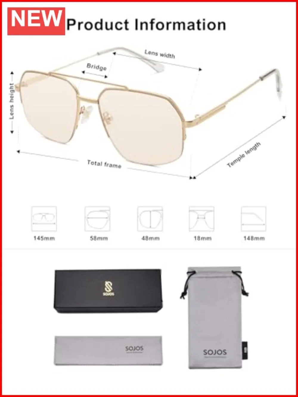 Trendy Aviator Sunglasses Double Bridge Semi-Rimless Metal Frame UV Protection